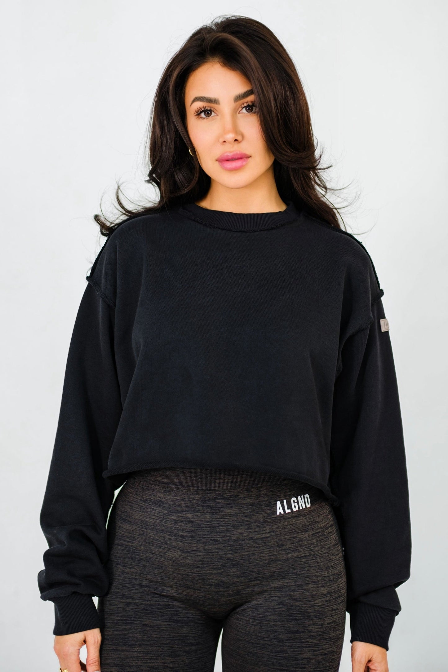 Black cotton oversized crop sweatshirt