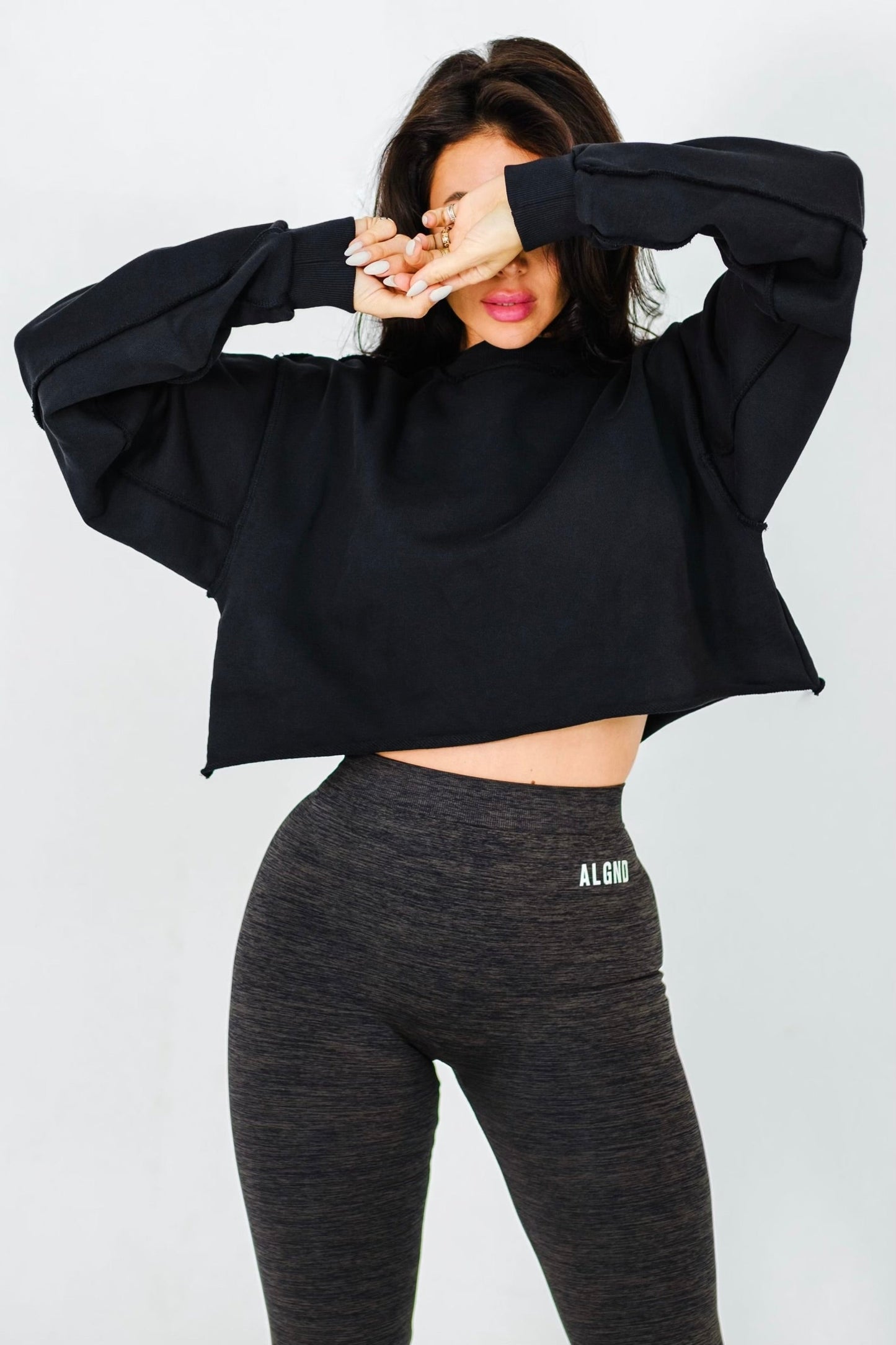 Black crop sweatshirt inside out seam