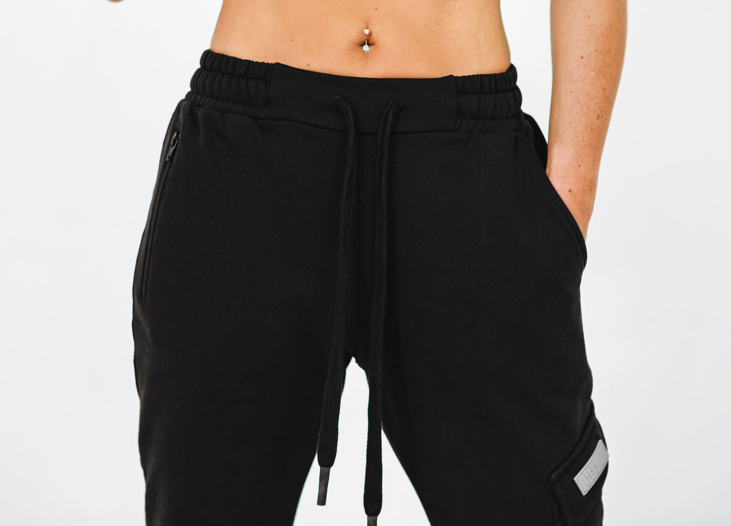 Black sweat pant drawstring detail 