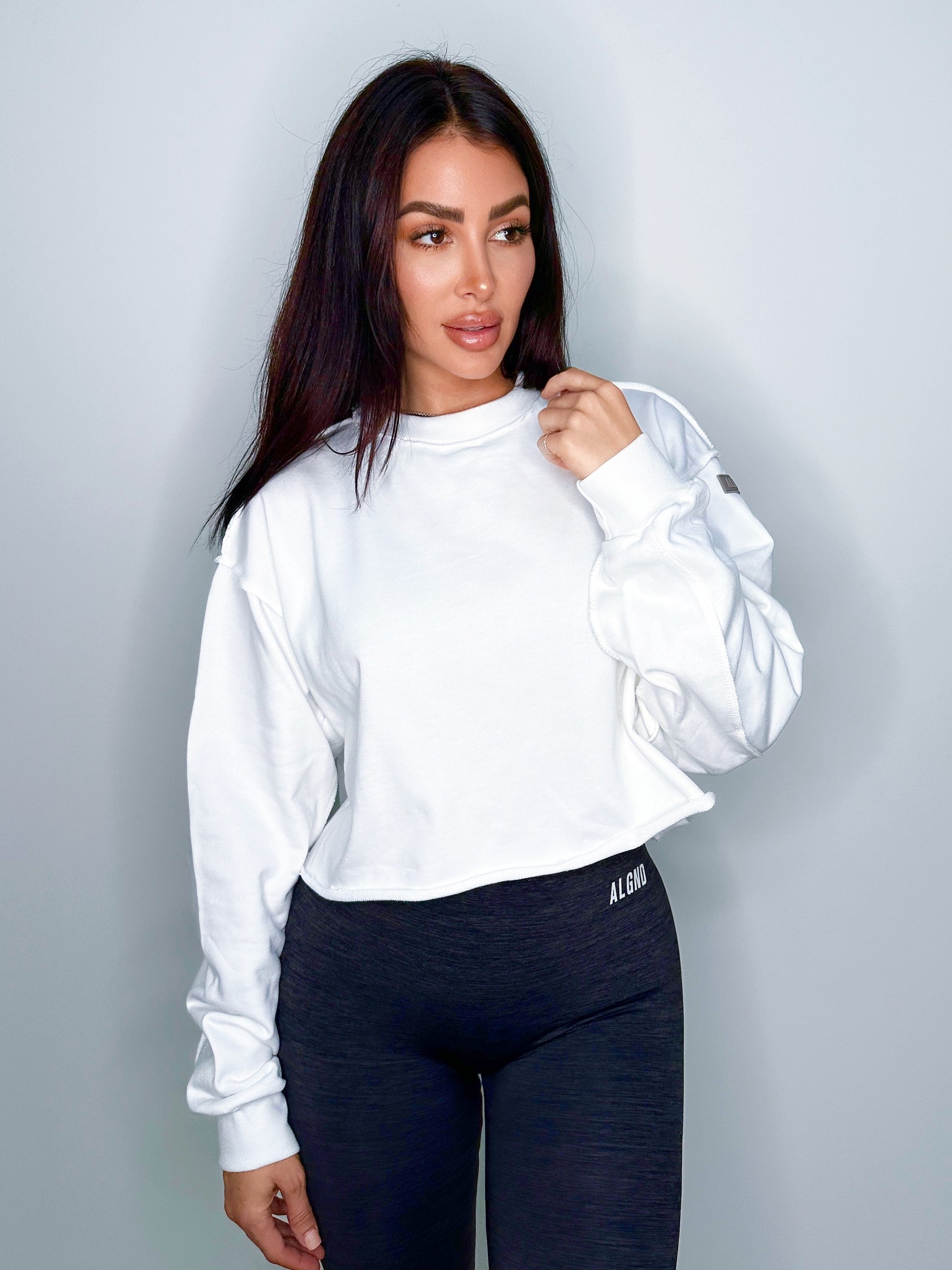 White cotton crop sweatshirt